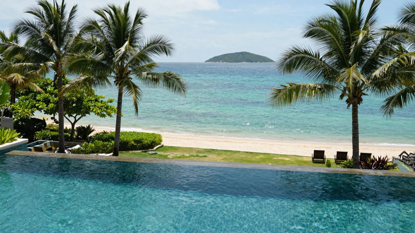 Luxury hotel with infinity pool near Labuan Bajo Airport.