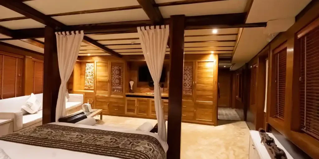 Lamima master suite cabin aboard a 40 metre plus luxury phinisi