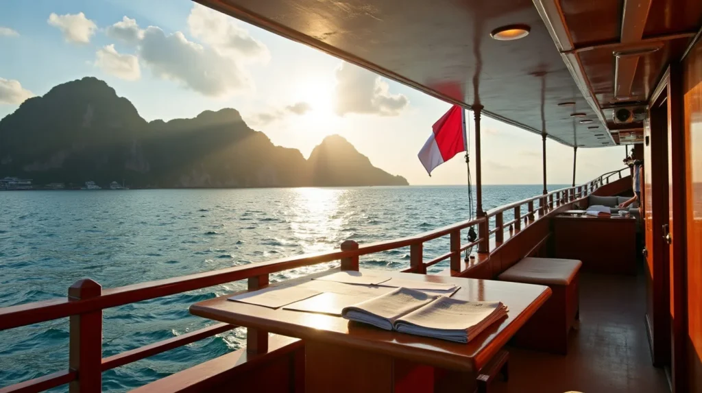 Indonesian-flagged luxury phinisi at anchor near Labuan Bajo — ownership structures