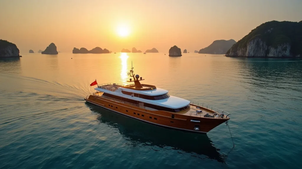 Phinisi fleet at anchor in Labuan Bajo harbour at sunset — home port economics